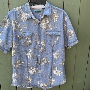 Cubavera  Floral Men's Short Sleeveless Button Down Hawaiian Shirt Line Blend